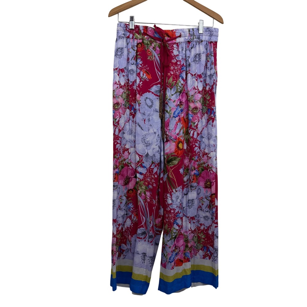 Aratta Silent Journey Pants Womens Small Red Floral Wide Leg Elastic Waist Boho
